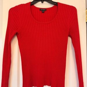 Red Ribbed Scoop Neck Long Sleeve Top